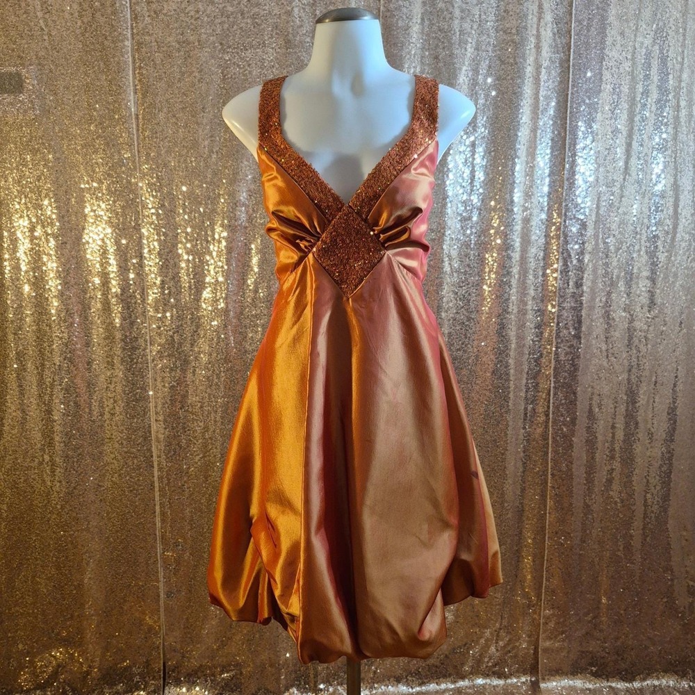 Copper Iridescent Bubble Hem Cocktail Dress with Sequin Trim /Sizes L-XL-2XL